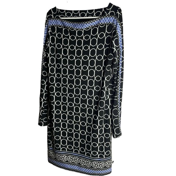 Joseph Ribkoff Dresses & Skirts - Joseph Ribkoff Shift Dress Women’s 10 Black Blue Circle Print Long Sleeve